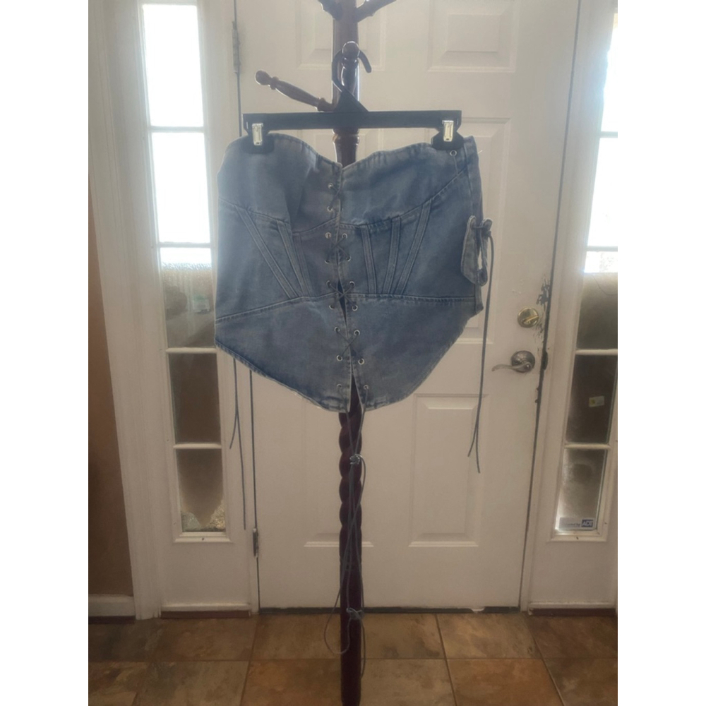 Women' PRETTYLITTLETHING Blue Denim Lace-Up Corset